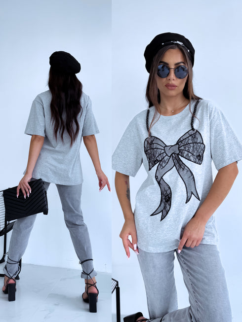 T-krekls "PEARL AND LACE" - pelēks